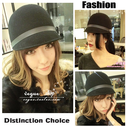 British style vintage leather buckle on woolen equestrian cap hat autumn and winter women's dome fedoras