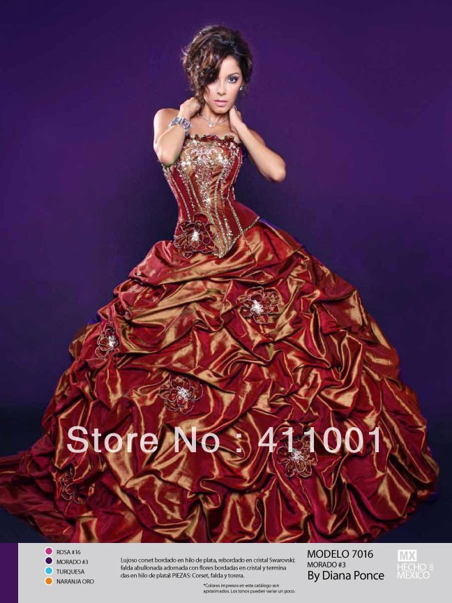 Bronze Free Shipping 2013 Strapless Taffeta Girls' Prom Ball Gown Bridal Party Dress XS S M L XL XXL XXXL XXXXL
