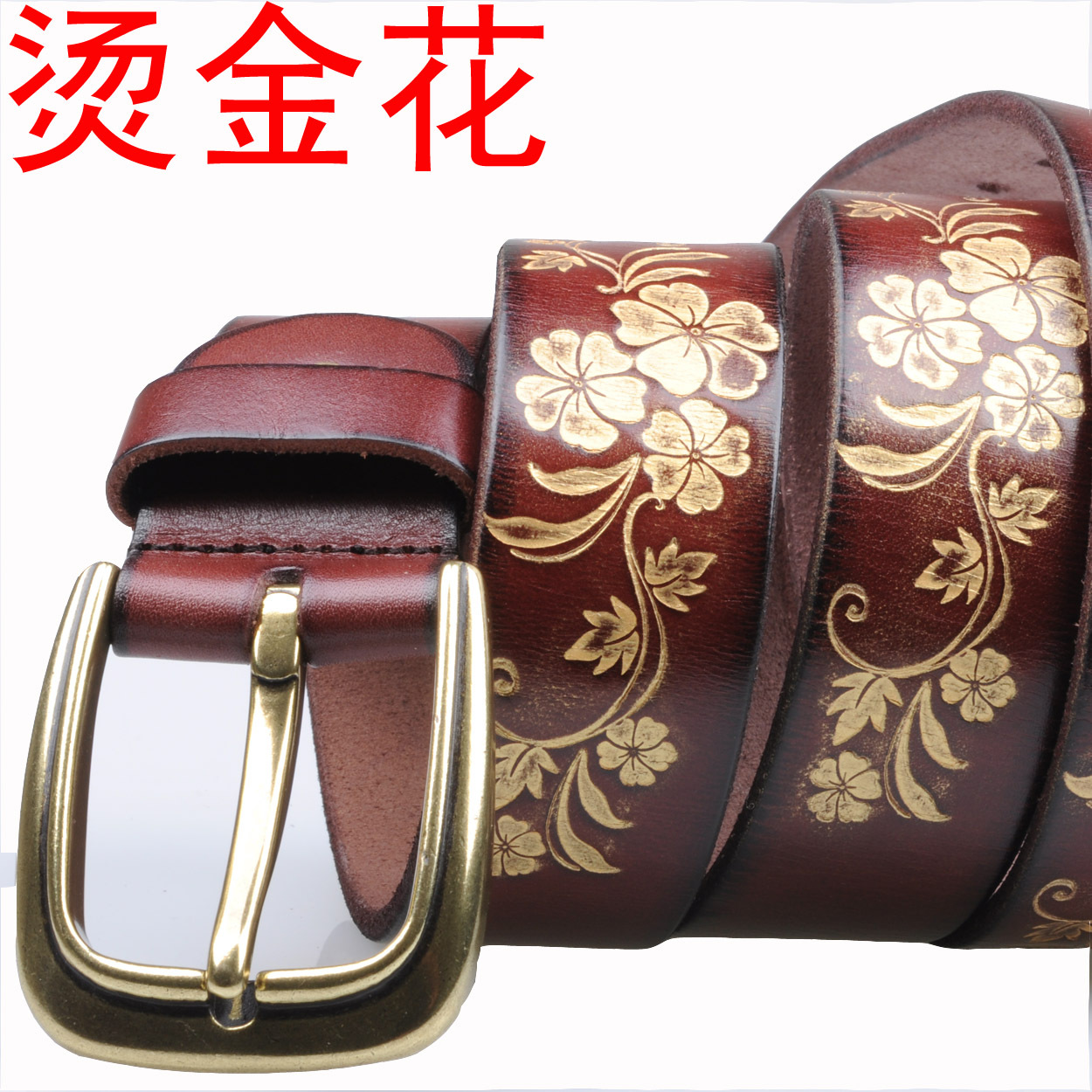 Bronzing print first layer of cowhide women's strap genuine leather belt female genuine leather women's strap pin buckle