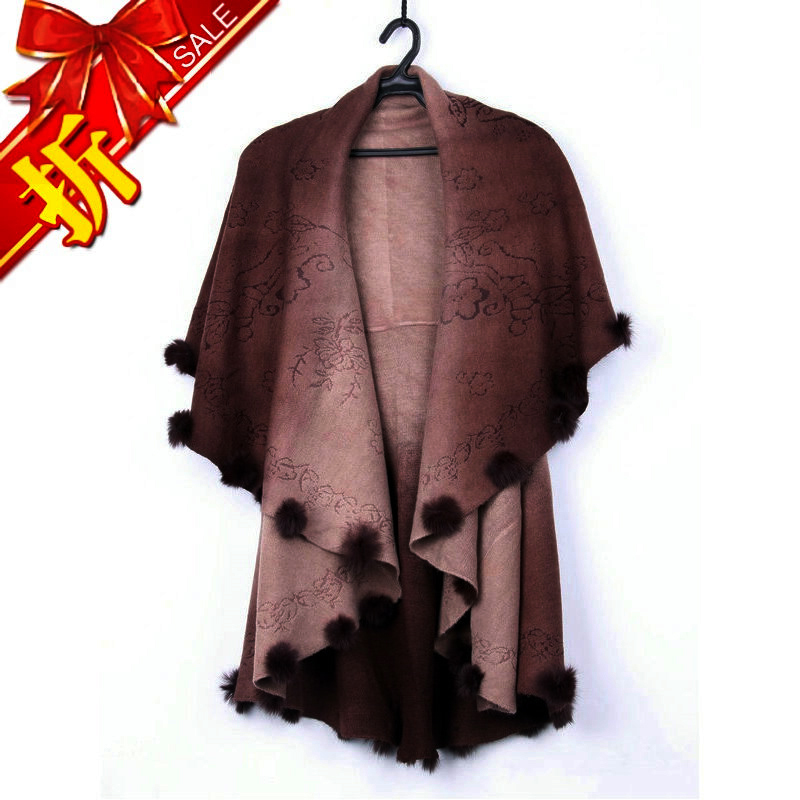 Brooch women's cape sweater cloak outerwear mantissas cloak long design sweater gradient dip dyeing cape