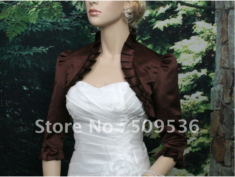 Brown 3/4 sleeve satin wedding bolero jacket shrug Main Size:Small,Medium,Large,X-Large