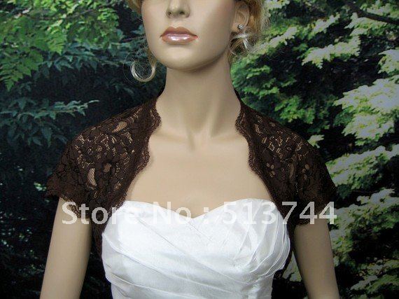 Brown cap sleeve bridal lace wedding bolero jacket