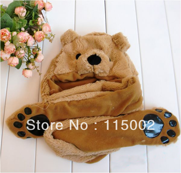 Brown Long Winter Cartoon animal Lovely cute fluffy Polar Bear Hat cap, Free shipping Via EMS, Wholesale 50PCS/LOT