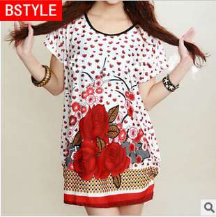 BSTYLE / C Series / Z5122 / Free Shipping / Women's Dress / Plus Size / Red Colors / Piece / Ice Cotton / Short Sleeve / O*Neck