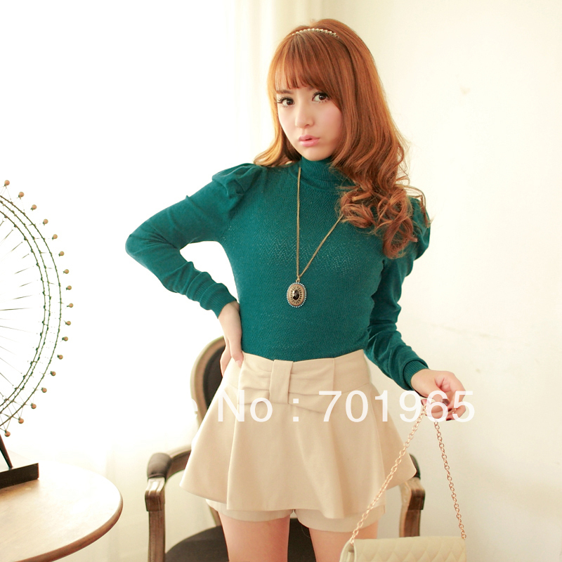 Bubble Sleeve Turtle Neck Sweater Casual Solid Color Sweater MF8620