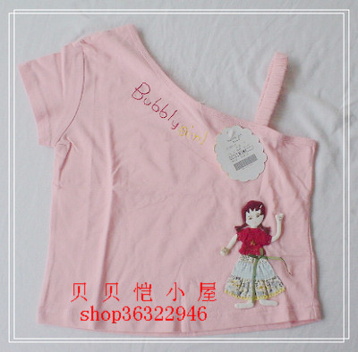 Bubbly girl bg6113 applique embroidered one shoulder spaghetti strap summer female child t-shirt