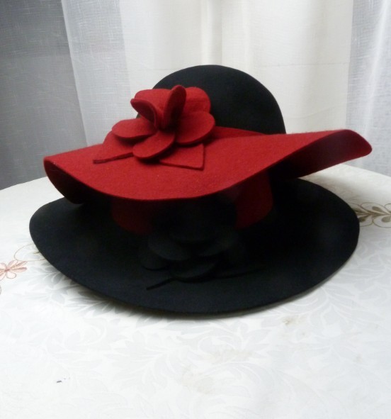 Bucket hats elegant double colorant match flower large brim hat women's woolen hat autumn and winter
