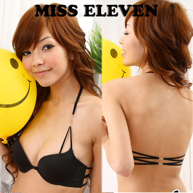 Buckle all-match solid color black bra underwear set 75 80