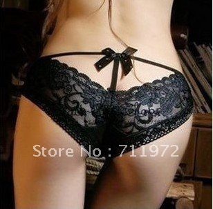 Bud silk cotton Lady sexy bowknot non-mark panties underwear Transparent women's underwear