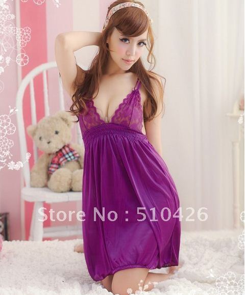 Bud silk cross give lift to the breasts sexy sleep skirt ladies' braces pajamas  free shipping