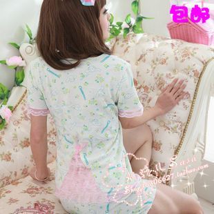 Bugs bunny lace female short-sleeve 100% cotton sleepwear lounge twinset 2