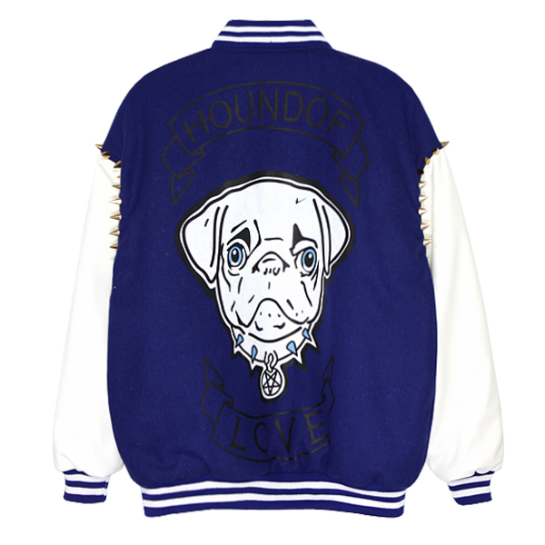 Bulldog dog hiphop rivet color block letter subsidize embroidery baseball uniform outerwear wadded jacket cotton-padded jacket