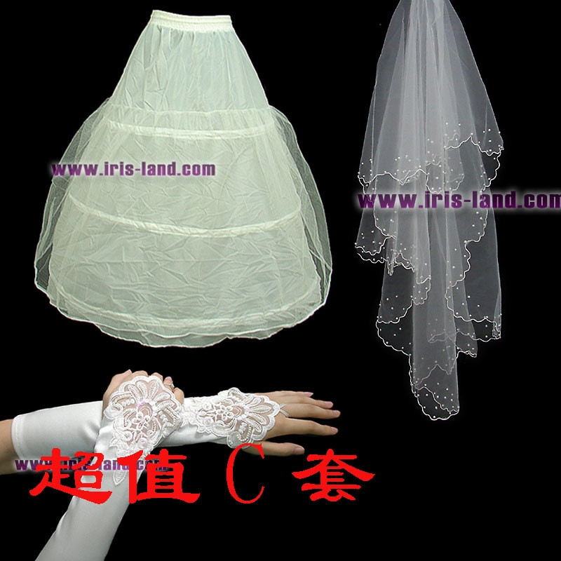 Bundle c single tier pearl bridal veil gloves wedding accessories wedding panniers veil piece set