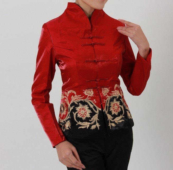 Burgundy NEW Chinese Women Silk Satin Jacket Coat Flowers S M L XL XXL XXXL Free Shipping J0056-B