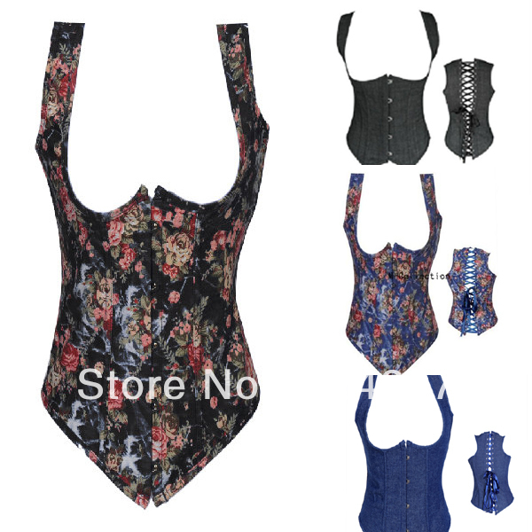 Burlesque Jean Sexy Boned Underbust Corset Top with Straps Customes Set Underbust Boned Corset with Shoulder Straps Party