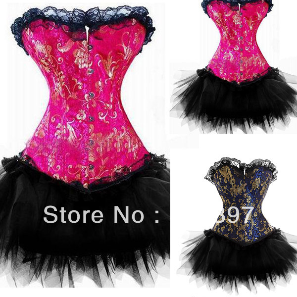 Burlesque Moulin Rouge Corset Tutu Petticoat Costume Party Show Ladies Lingerie Clubwear showgirl S-2XL