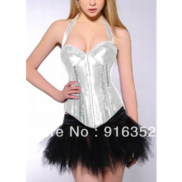 Burlesque Sequined Corset Bustier Fancy Tutu Halloween Party Showgirl Clubwear Free Shipping