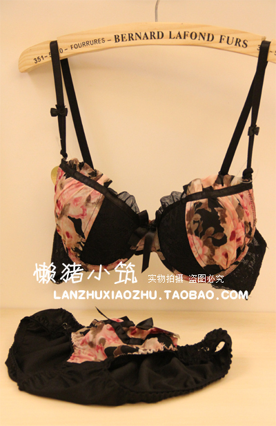 Butterfly black lace bra women's push up bra underwear set 8950