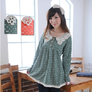 Butterfly lace collar long-sleeve T-shirt worsted cotton maternity top nursing spring loaded nursing maternity clothing spring