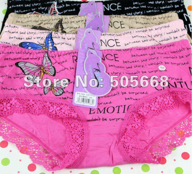 Butterfly letters lace cotton briefs  Laies underwear  Mix colors 10 pecs/lot