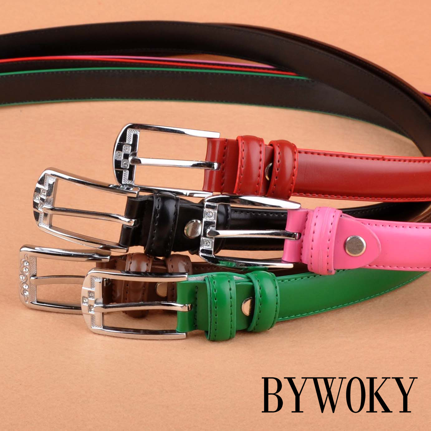 Bywoky pin buckle casual genuine leather women's strap belt women's strap