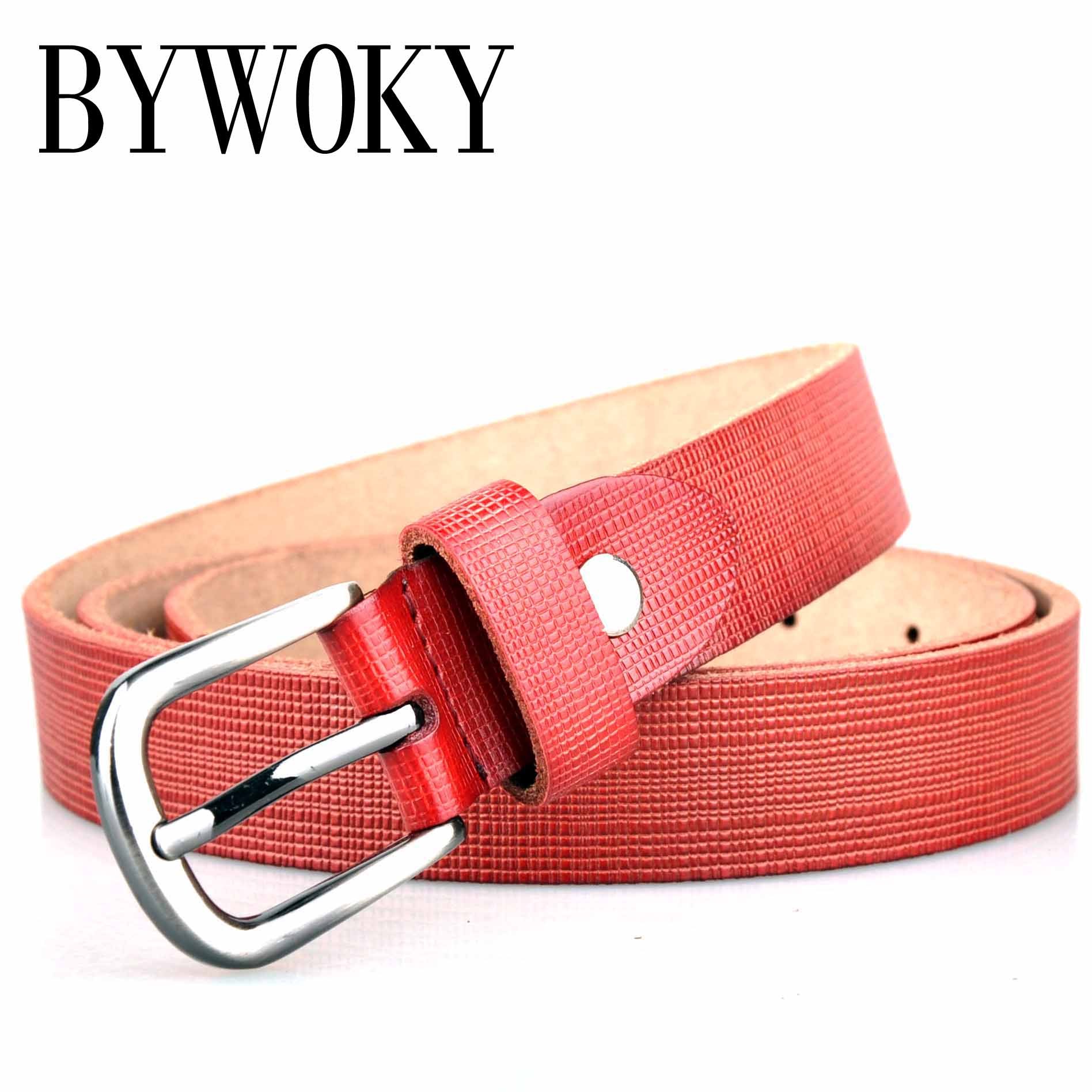 Bywoky women's fashion casual genuine leather cowhide strap belt women's pin buckle strap