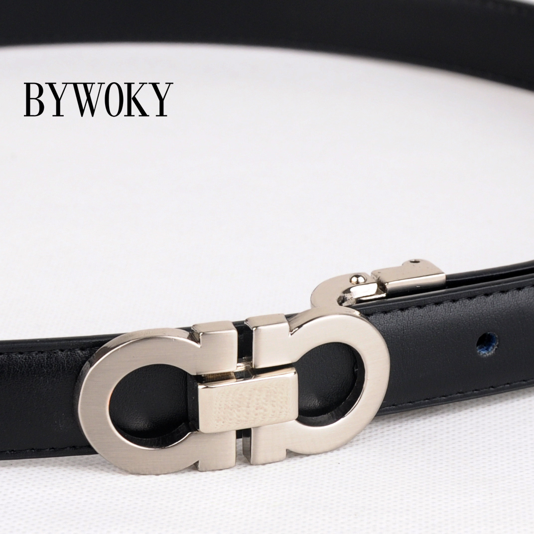 Bywoky women's genuine leather cowhide smooth buckle formal fashion strap belt female