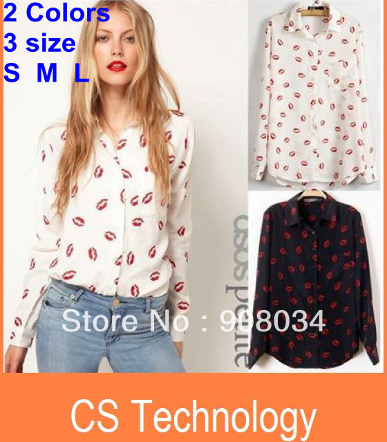 [C-224] 2013 FASHION RED LIPS PATTERN ROUND LAPEL LONG SLEEVE SHIRT WITH SINGLE POCKET Free shipping