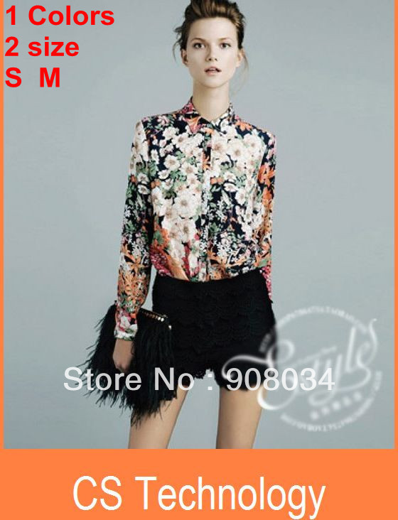 [C-229]2013 Women Vintage Flower Print Long Sleeve Blouses Ladies Fashion Shirts Free shipping