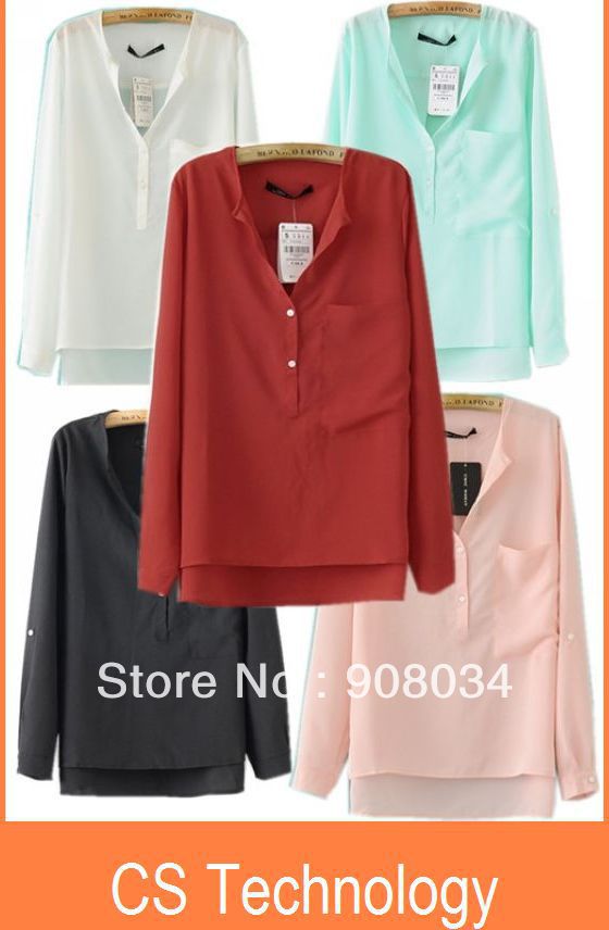 [C-234]2013 Women Long Sleeve Chiffon Blouses Five Colors Choice Front Short Back Long Free shipping
