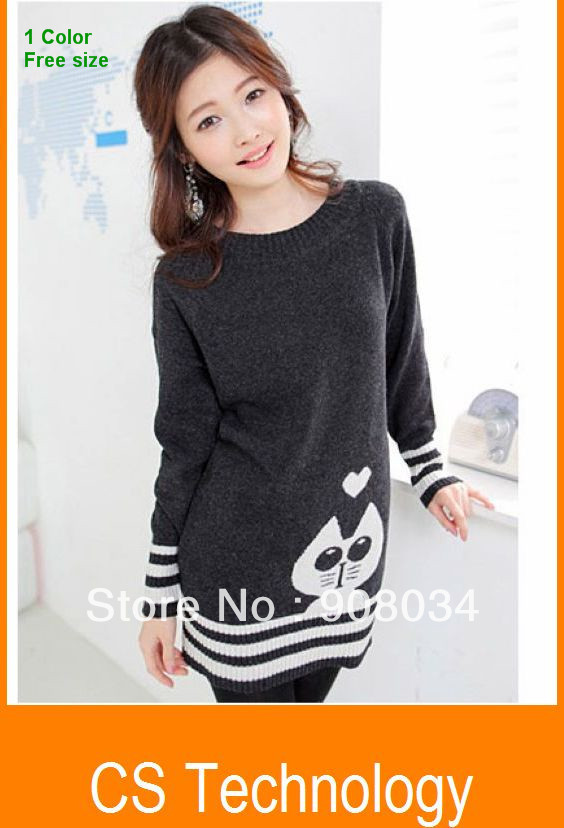 [C-31]2013 Fashion autumn pure Knit long sleeve Long paragraph Women's Turtleneck Cat Design Sweaters Free shipping