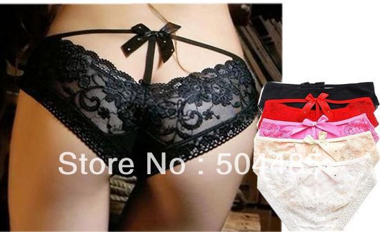 [C-415] Pierced Butterfly lace sexy underwear princess sexy ladies panties butterfly tie with diamond lace temperament briefs