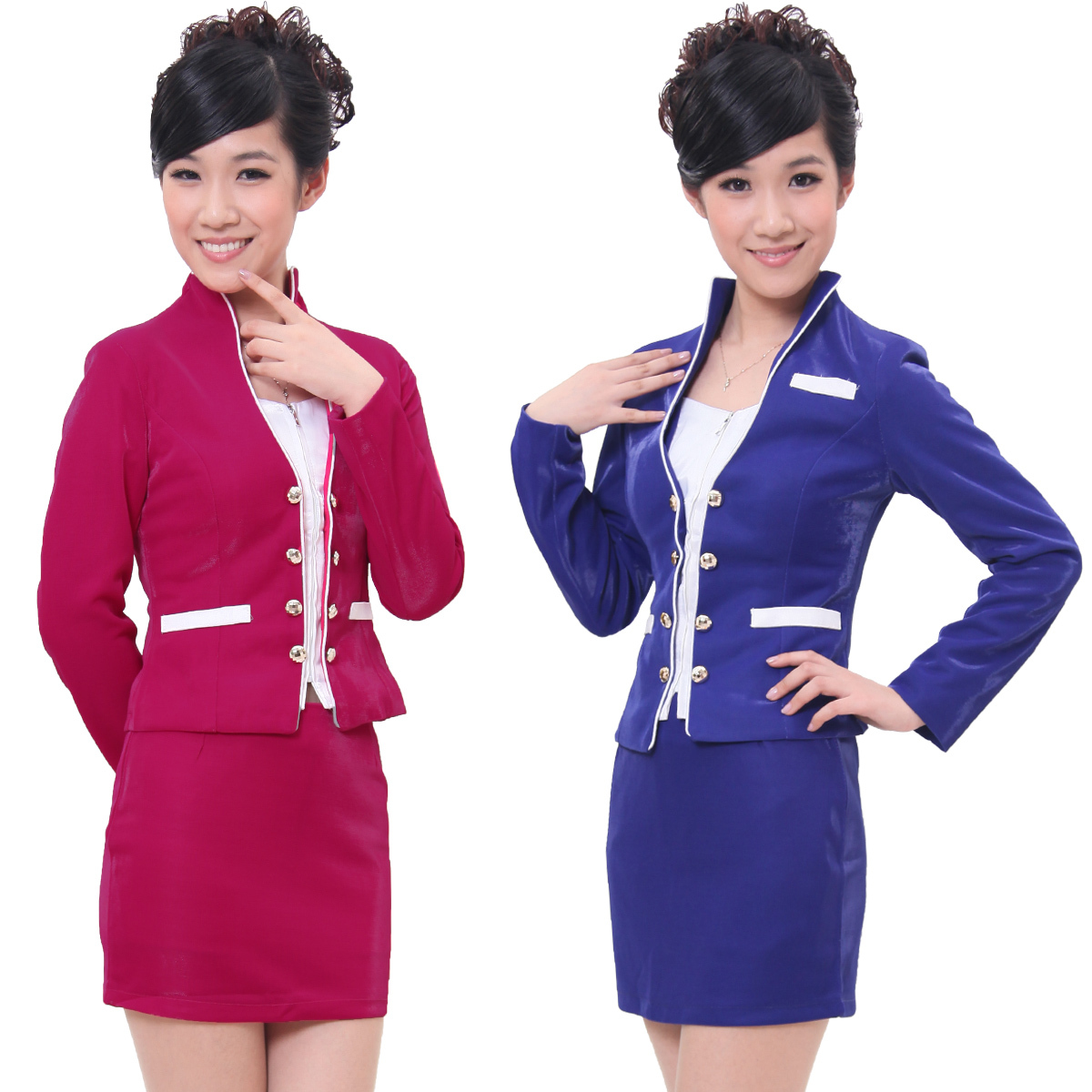 C-58 stewardess uniforms professional set women's long-sleeve front desk uniform work wear skirt