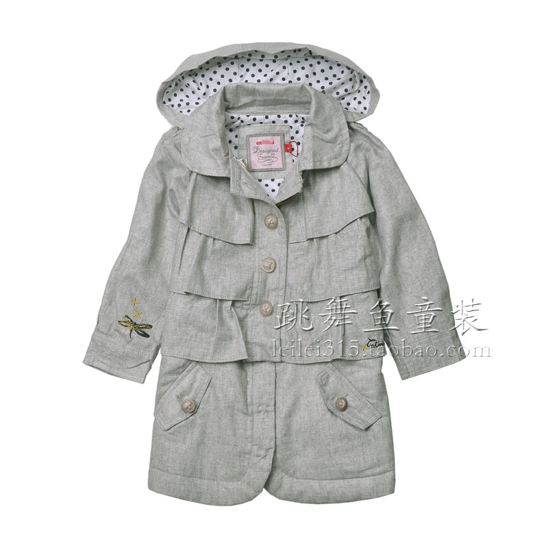 C children's clothing female child fluid with a hood dual trench outerwear sweep