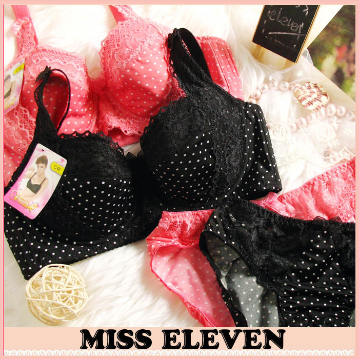 C cup mm thin cup 3 breasted polka dot underwear bra set