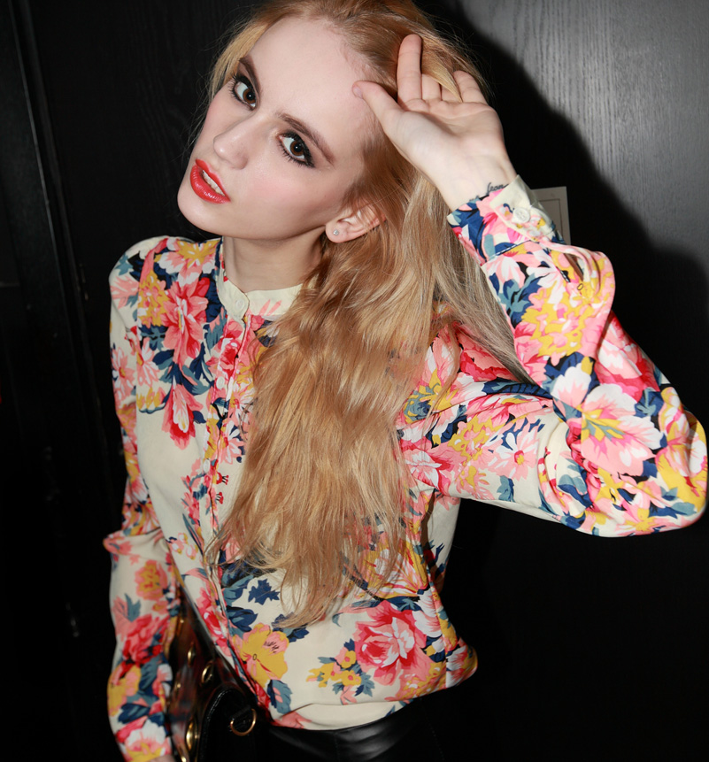 C fashion personality sexy autumn and winter print multicolour long-sleeve pads chiffon shirt 326