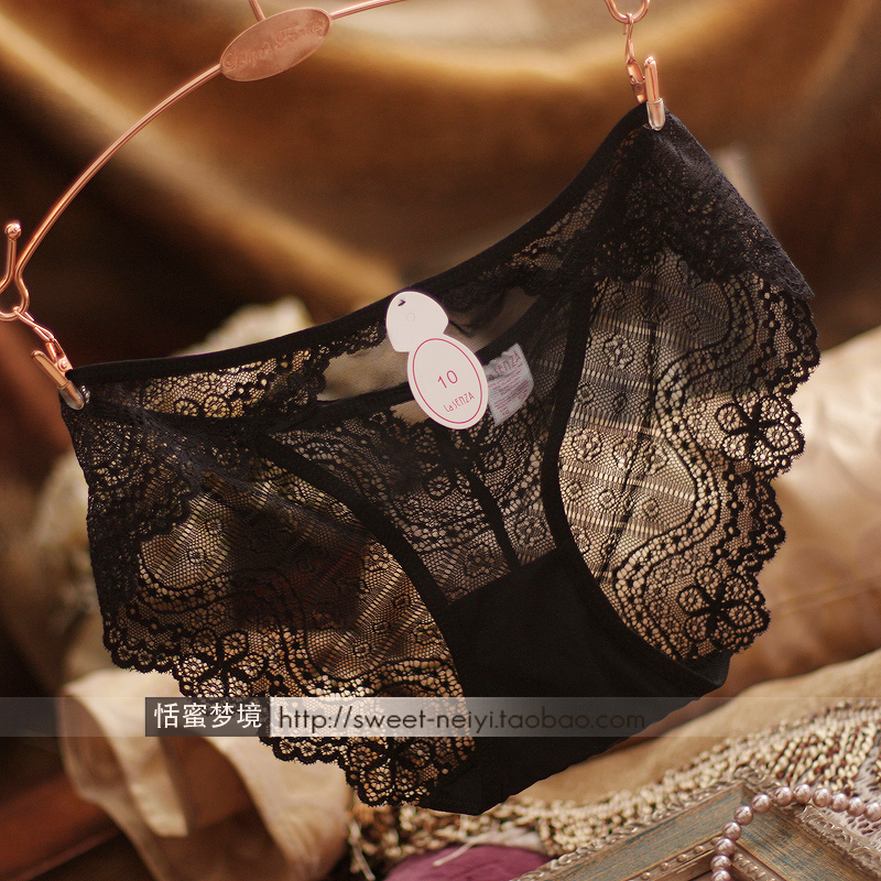 C red black sexy translucent lace women's trigonometric panties