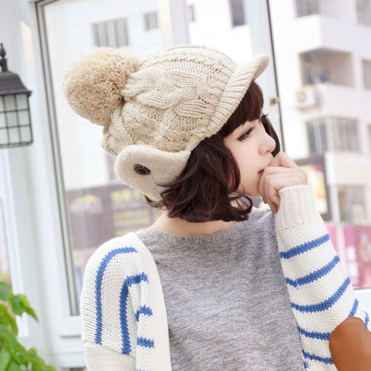 C&s autumn and winter hat brim ear big yarn sphere cap knitted hat knitted hat female h485
