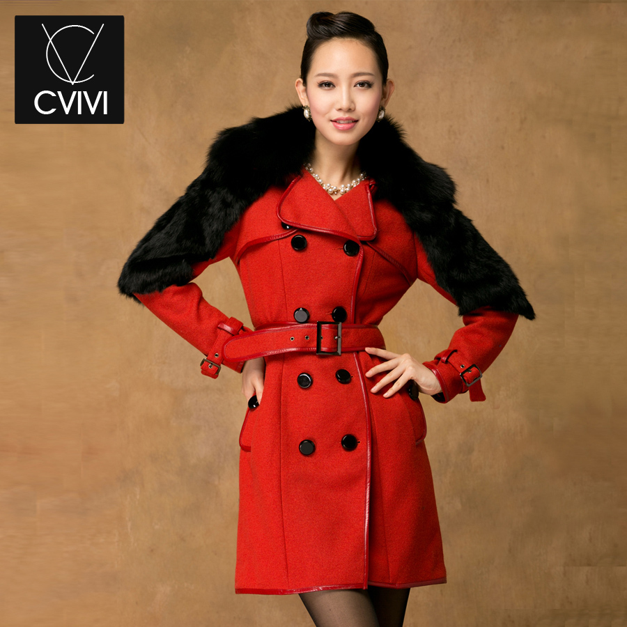 C . vivi classic trench outerwear woolen long outerwear trench women outerwear overcoat fur collar