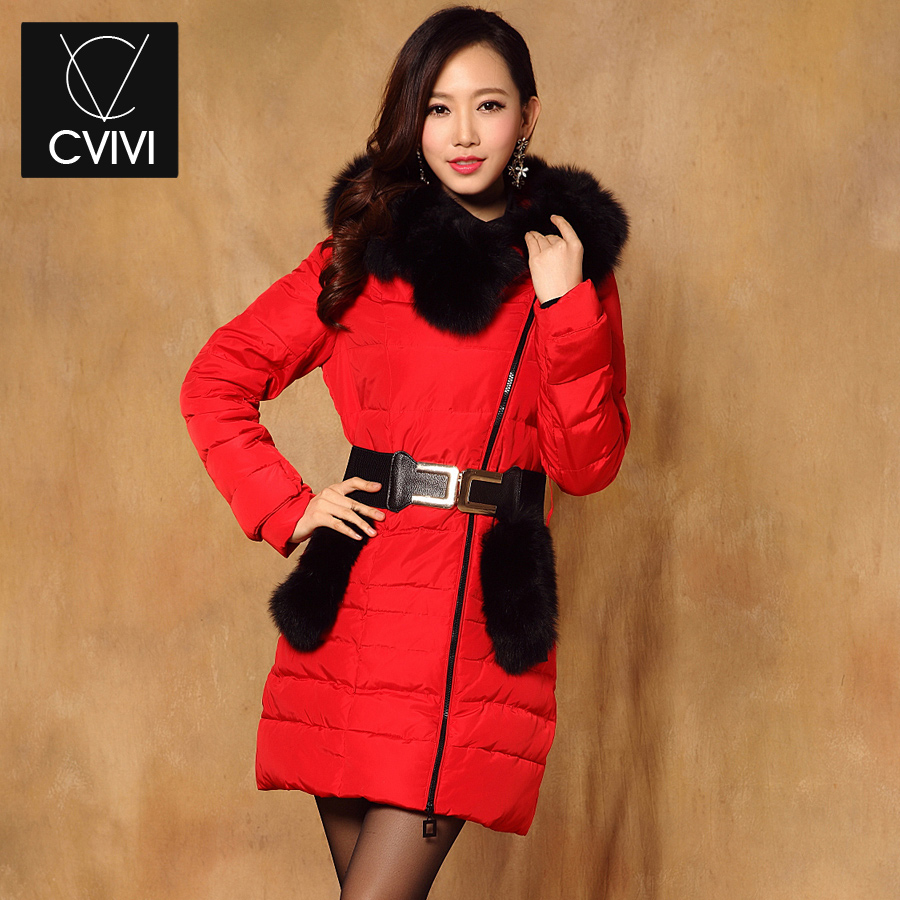 C . vivi winter slim fox fur down coat warm and big zipper free shipping
