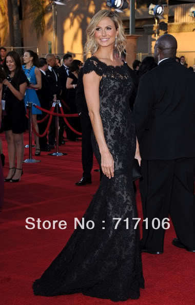 C004 Black Lace Cap Sleeve Mermaid Prom Party Evening formal Celebrity dresses Gown custom Color size us 2 4-6-8-10-12-14-16 18+