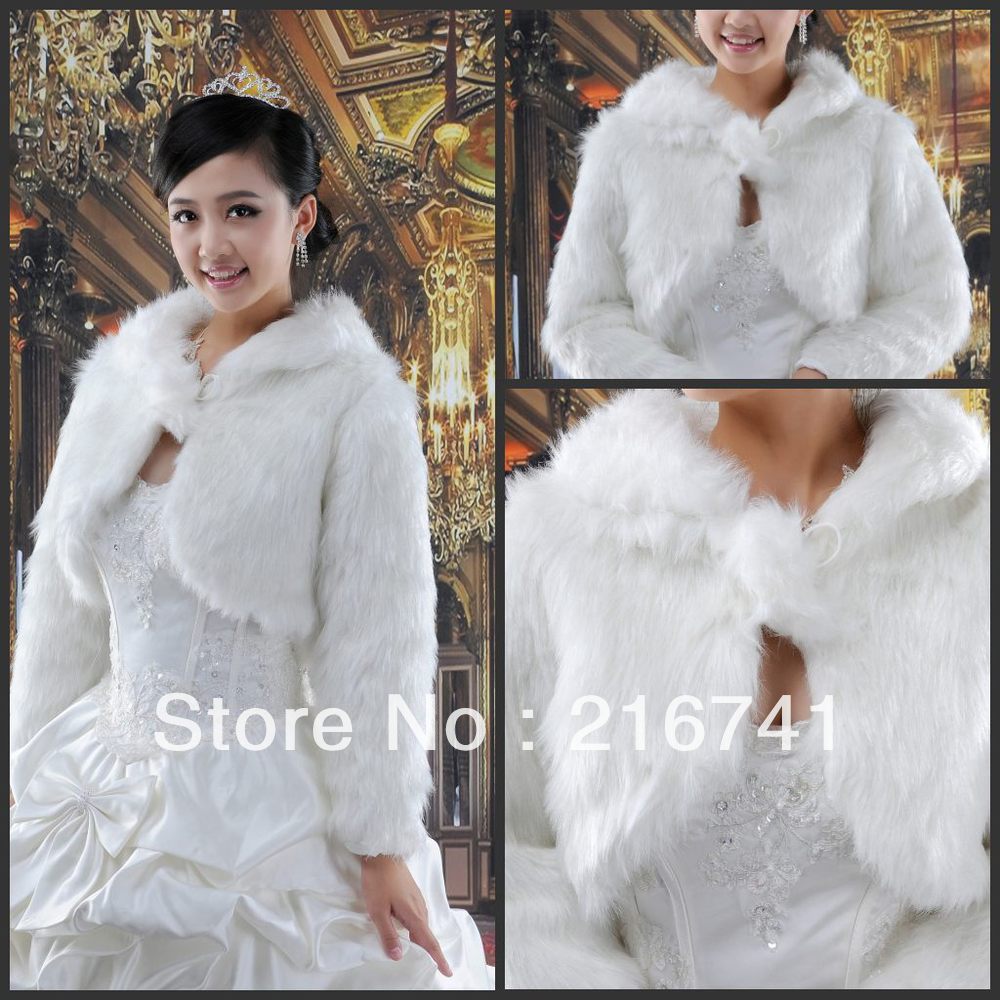 C011 2013 Popular Design Winter Warm Ivory Bridal Shawl Hot selling Long Sleeve Faux Fur Wedding Shawl Warp Jacket For Wedding