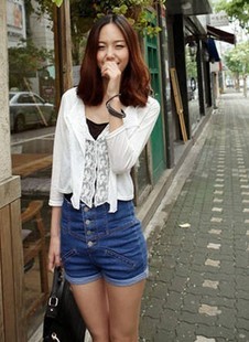 C02 single breasted high waist denim shorts