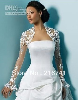 C021 2013 Cheapest Free Shipping Wedding Long Sleeves Bolero Jacket White All Lace For Bridal