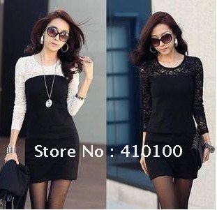 C034 2012 Must-have HOT new lace dress, sexy chiffon dress  black/white Korean Free shipping Hot sale