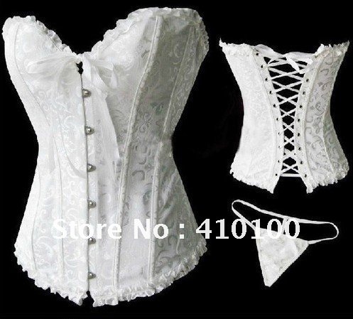 C041Brand new black white corset Bustier top sexy lace up Sexy Lace up Steel Corset Bustier G-String Shapers Underwear Sleepwear