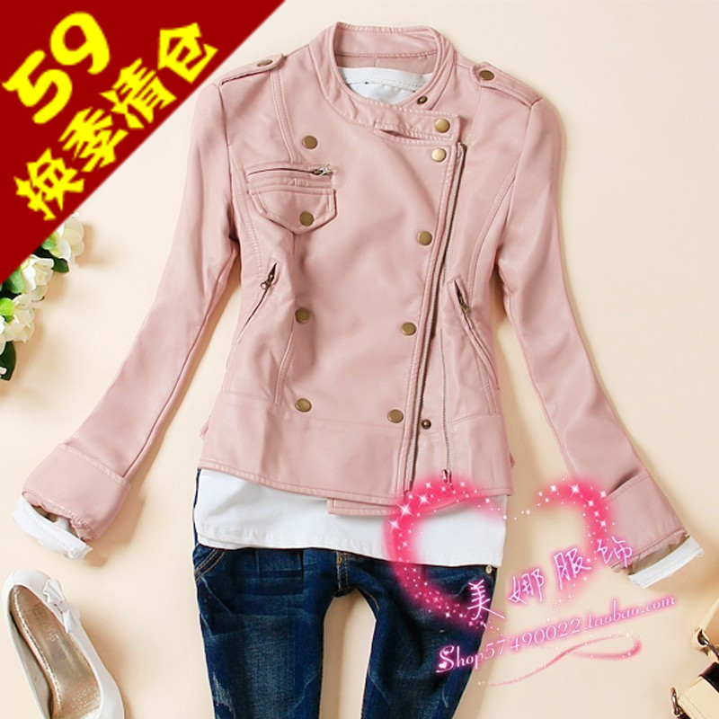 C07 2013 spring stand collar short motorcycle design slim PU women's leather clothing jacket short jacket