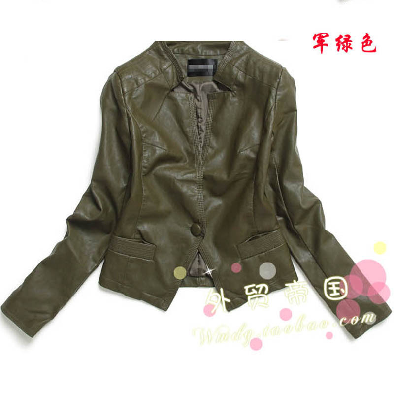 C074-465 female 2011 autumn slim small stand collar PU water washed leather one button small leather clothing