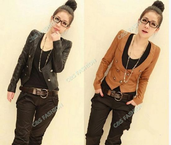 [C110] 2013 Ladies New Korea Fashion Double-breasted PU Leather Jacket+Free Shipping+Quality Guarantee+Wholesale