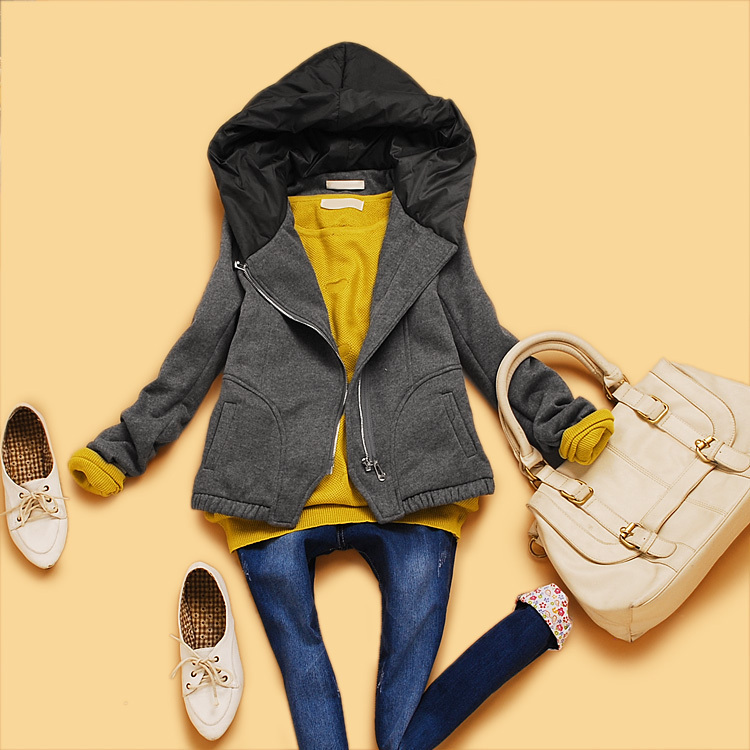 C2-3 autumn and winter women with a hood slim thickening long-sleeve short jacket small cardigan 0952